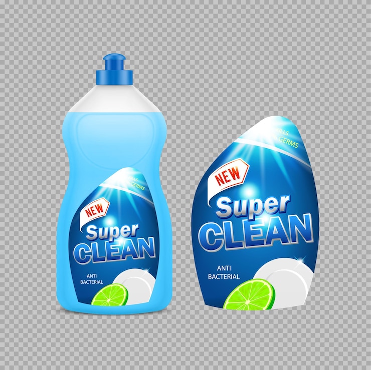 Vector modelo de diseño de la etiqueta del envase del frasco de detergente diseño de diseño transparente del modelo de etiqueta