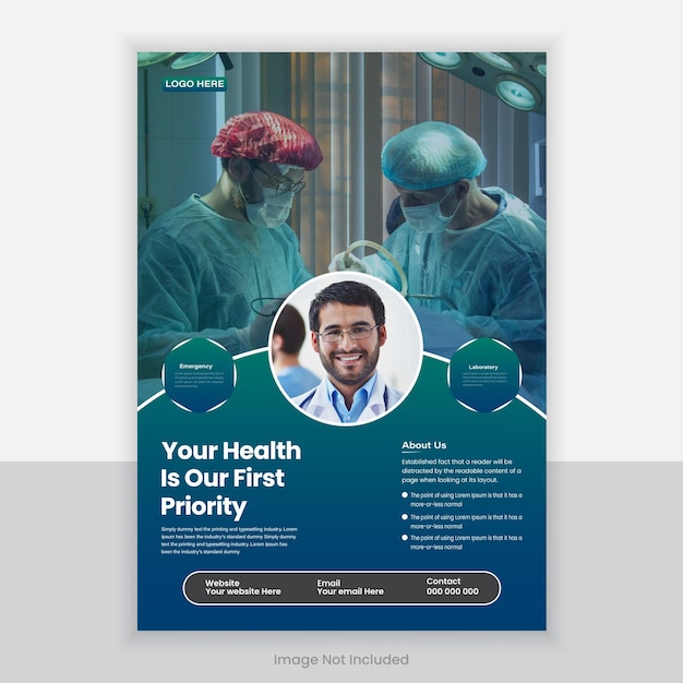 Vector modelo de diseño de folleto médico o folleto dl y tarjeta de rack y diseño de brochura médica