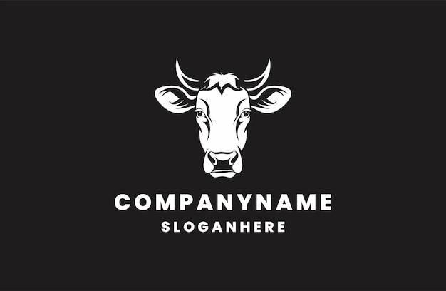 Modelo de diseño de icono de logotipo de estilo cabeza de vaca vector plano