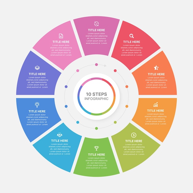 Modelo de diseño infográfico de ciclo circular moderno con 10 puntos de datos