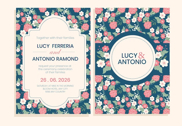 Vector modelo de diseño de invitaciones de boda decoración floral romántica