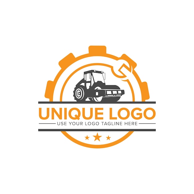 Modelo de diseño de logotipo aislado de equipos pesados para rodillos y pavimentadores de carreteras