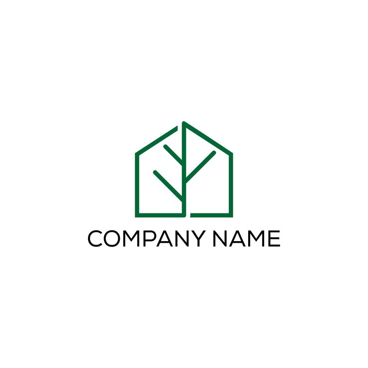 Modelo de diseño de logotipo minimalista vectorial de arte de línea de casa en árbol vectorial
