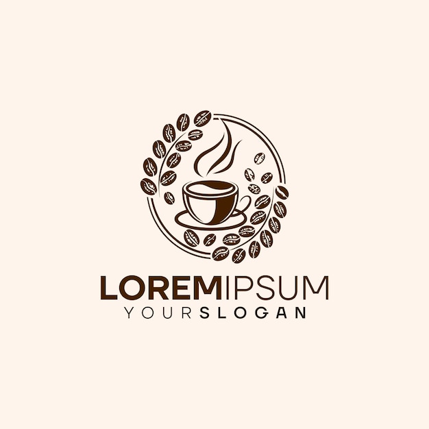 Modelo de diseño de logotipo vectorial de una elegante cafetería con corona de frijoles