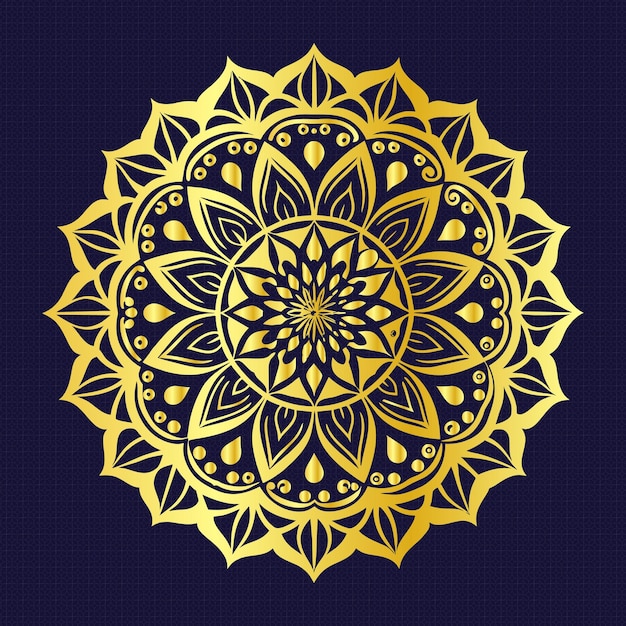 Modelo de diseño de Luxury Golden Mandala con fondo oscuro vectorial