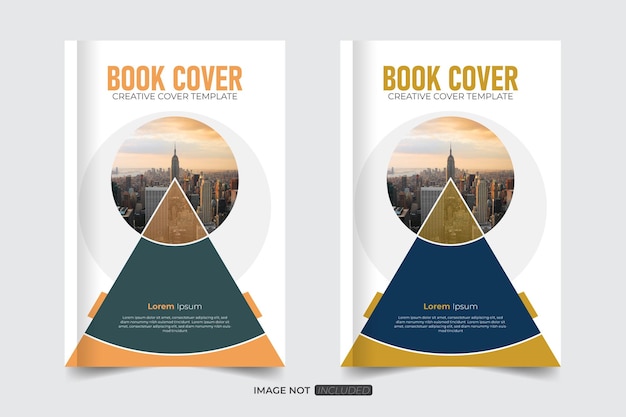 Modelo de diseño de portada de libro moderno y creativo con formas simples de triángulo de fondo