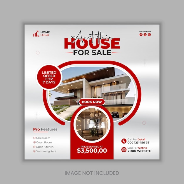 Modelo de diseño de publicaciones de redes sociales inmobiliarias diseño de propiedades con rojo