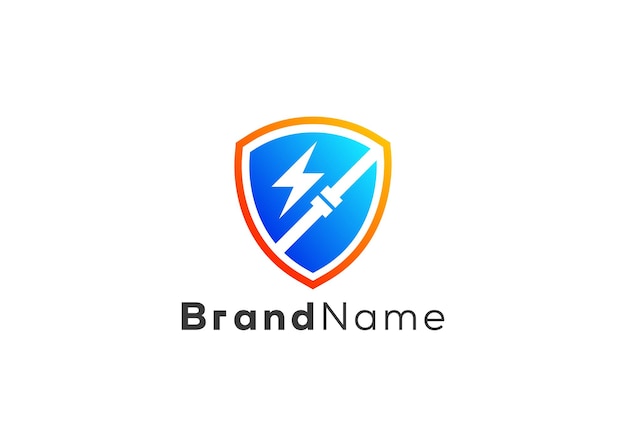 Modelo de diseño de trueno y pipa minimalista con logotipo de escudo