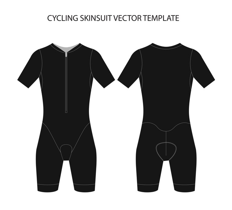 Modelo de diseño vectorial de traje de piel de manga corta de ciclismo en negro para mostrar su diseño