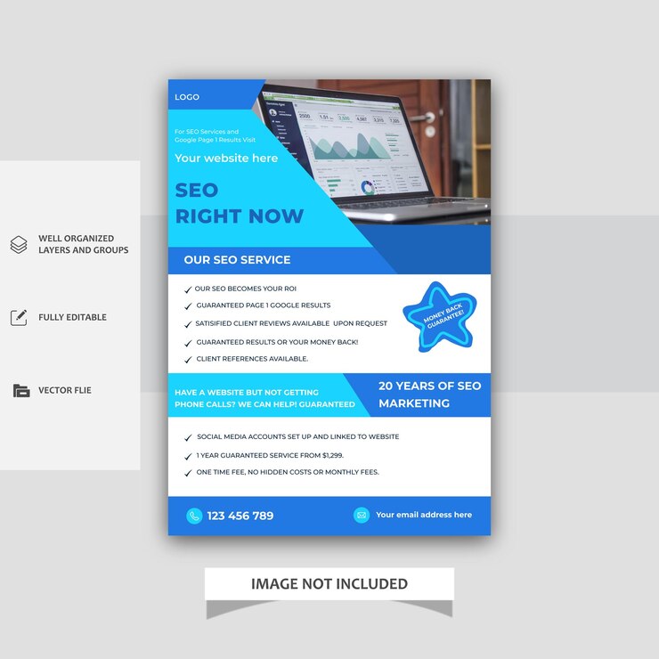 Vector modelo de diseño de volante vertical moderno de seo