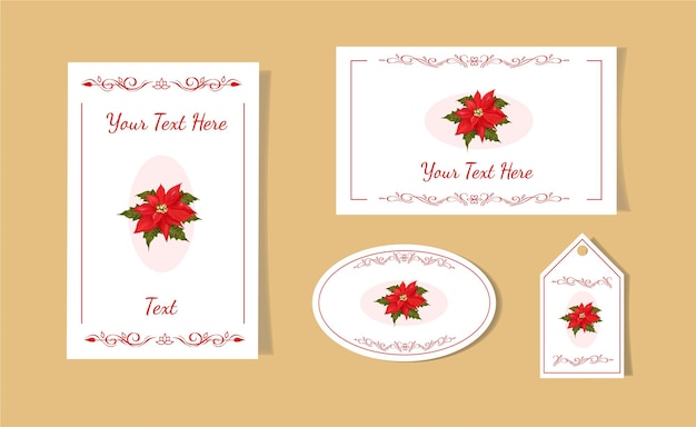 Modelo editable blanco y rojo tarjeta de invitación volante sobre tarjeta de visita colección de etiquetas adhesivas
