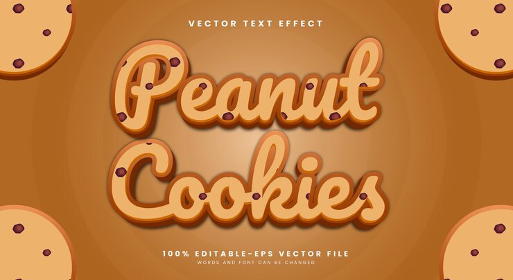 Vector modelo de efecto de texto editable de estilo lindo de galletas de maní