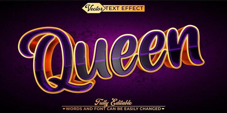 Vector modelo de efecto de texto editable para el vector de lujo de la reina de oro púrpura oscuro