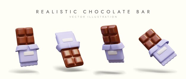Vector modelo de embalaje sin marca de una barra de chocolate realista desplegada a mitad