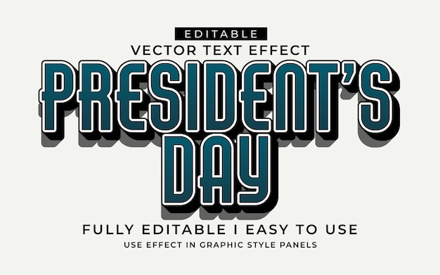 Modelo de estilo de tipografía de efecto de texto del día de los presidentes felices editable en 3D