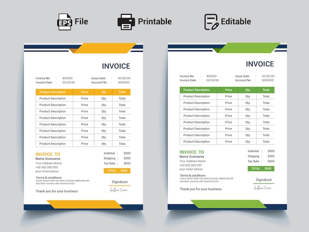 Modelo de factura editable para documentos financieros de cotización de recibo de pago empresarial