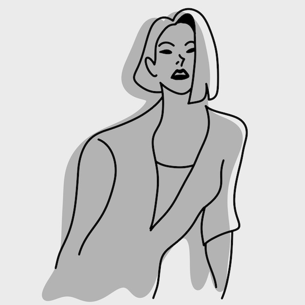 modelo femenino sexy con ilustraciones vectoriales de sombras boceto dibujado a mano con líneas curvas negras