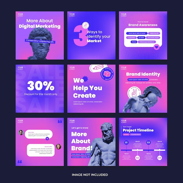 Modelo de folleto de alimentación de redes sociales Instagram Identidad de marca de redes sociales Tema de gradiente moderno