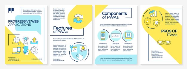 Modelo de folleto de aplicaciones web progresivas azul y amarillo