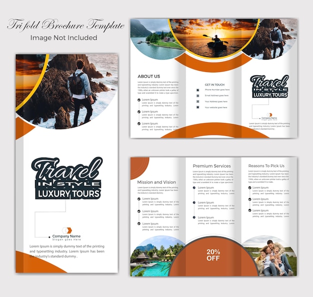Modelo de folleto moderno de turismo de viajes trifold y por fold