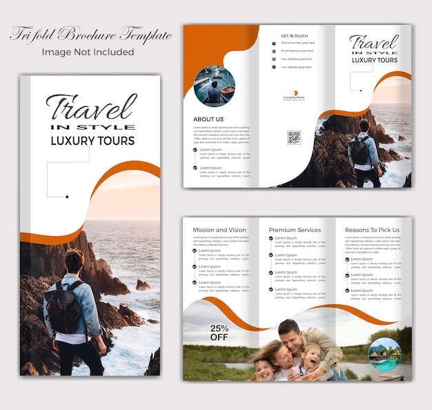 Modelo de folleto moderno de turismo de viajes trifold y por fold