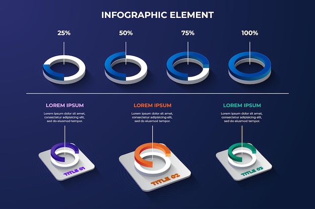 Modelo de forma de círculo de elemento infográfico 3D con 4 opciones de color para presentación de datos de tecnología
