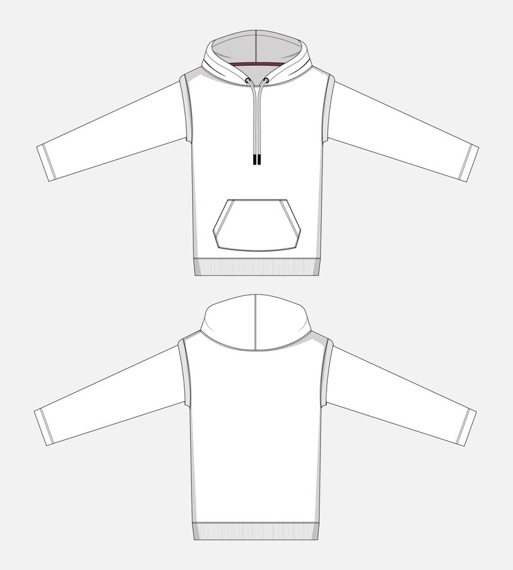 Modelo de ilustración vectorial de dibujo técnico de moda de boceto plano de manga larga con capucha