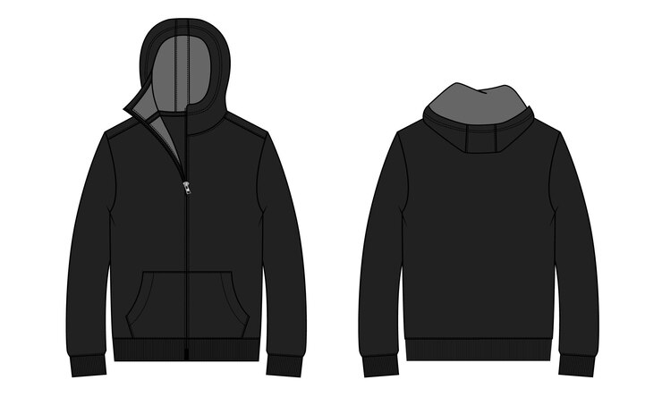 Modelo de ilustración vectorial de dibujo técnico de moda con mangas largas y color negro