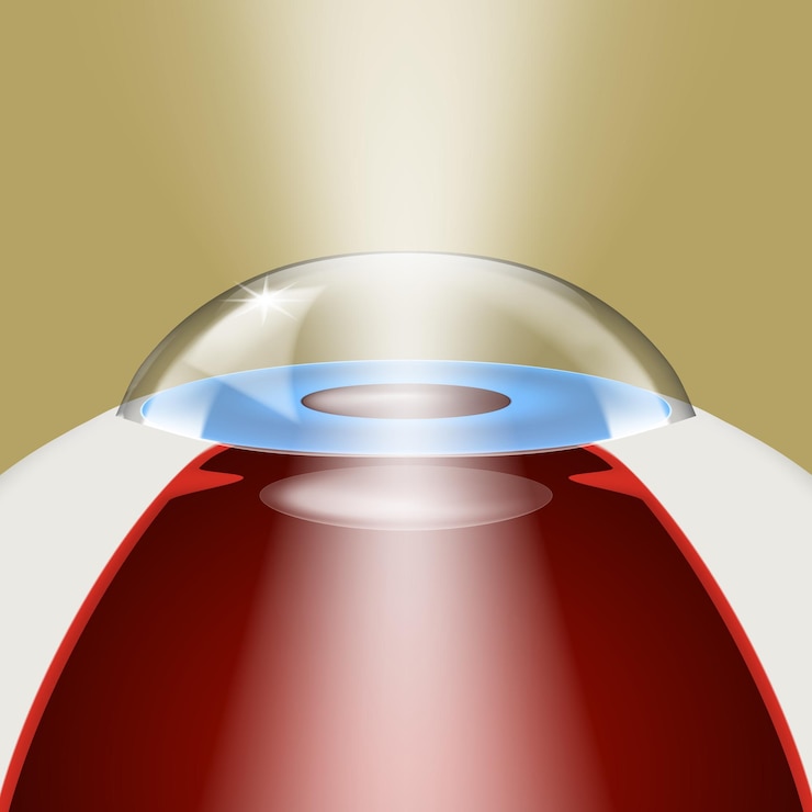 Vector modelo de implantación de lente intraocular 3d con luz