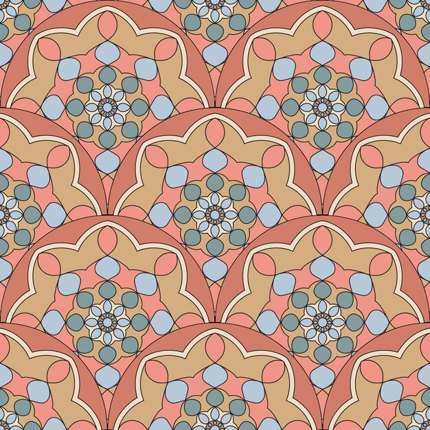 Modelo inconsútil abstracto de la escala de pescados de la mandala. Baldosas ornamentales, fondo de mosaico. mosaico floral