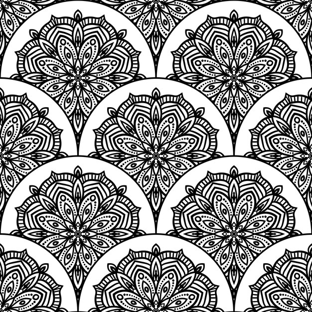 Modelo inconsútil abstracto de la escala de pescados de la mandala. Baldosas ornamentales, fondo de mosaico. mosaico floral