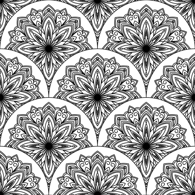 Modelo inconsútil abstracto de la escala de pescados de la mandala. Baldosas ornamentales, fondo de mosaico. mosaico floral