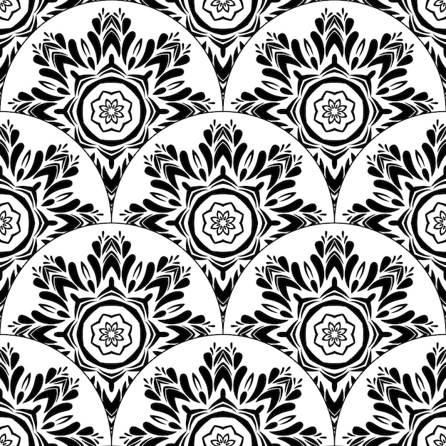 Modelo inconsútil abstracto de la escala de pescados de la mandala. Baldosas ornamentales, fondo de mosaico. mosaico floral