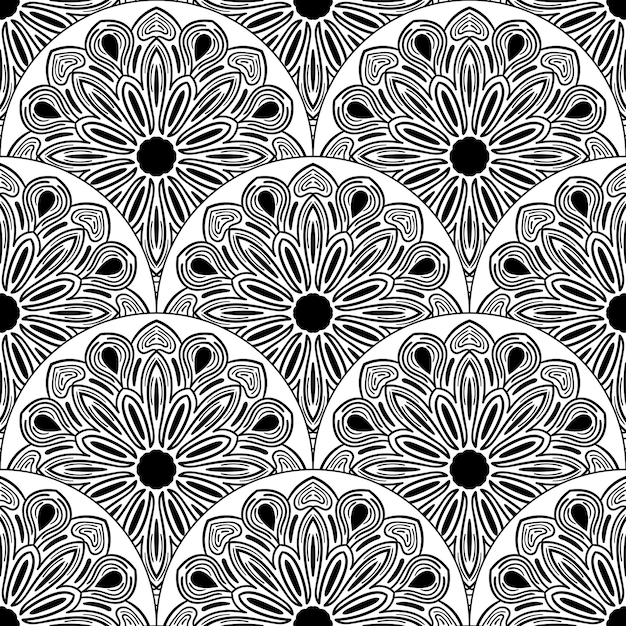 Modelo inconsútil abstracto de la escala de pescados de la mandala. Baldosas ornamentales, fondo de mosaico. mosaico floral