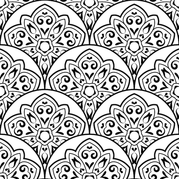 Modelo inconsútil abstracto de la escala de pescados de la mandala. Baldosas ornamentales, fondo de mosaico. mosaico floral
