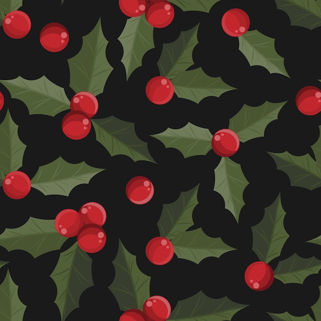 Modelo inconsútil adornado adornado de las hojas y de las bayas del acebo de la Navidad.