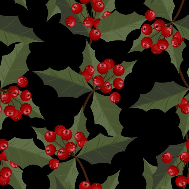 Modelo inconsútil adornado adornado de las hojas y de las bayas del acebo de la Navidad.