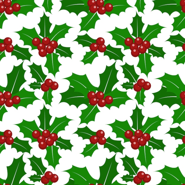 Modelo inconsútil adornado adornado de las hojas y de las bayas del acebo de la Navidad.