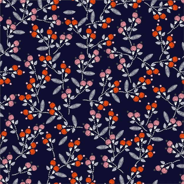 Modelo inconsútil del bordado con el pequeño ejemplo del vector de la decoración de las flores de la libertad. elementos dibujados a mano. diseño para la decoración del hogar, moda, tela, envoltura, papel tapiz y todas las impresiones