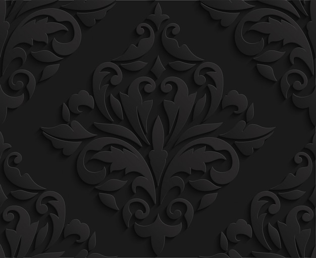 Vector modelo inconsútil del damasco negro oriental 3d