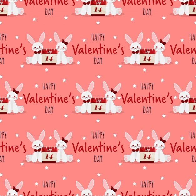 Modelo inconsútil del día de tarjeta del día de San Valentín con los pares lindos de los conejos.