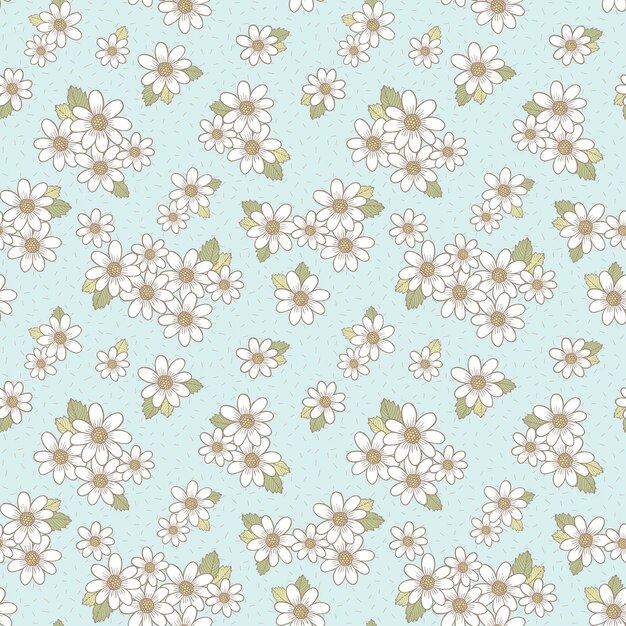 Modelo inconsútil de la flor adorable sobre fondo azul