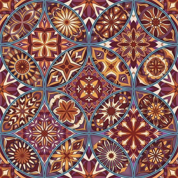 Vector modelo inconsútil floral étnico con elementos vintage mandala.