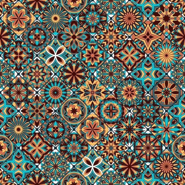 Vector modelo inconsútil floral étnico con elementos vintage mandala.