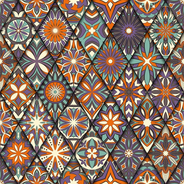 Vector modelo inconsútil floral étnico con elementos vintage mandala.