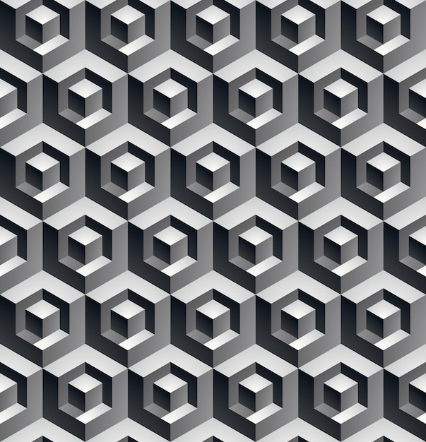 Modelo inconsútil geométrico abstracto ilusorio monocromo con cubos 3d. Textura estilizada vectorial, mejor para diseño gráfico y web.