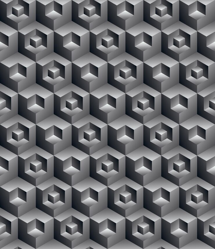 Vector modelo inconsútil geométrico texturizado abstracto blanco y negro. fondo textil de contraste vectorial con cubos y cuadrados tridimensionales. cubierta futurista contemporánea gráfica.