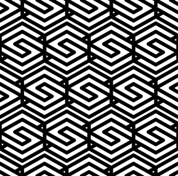 Modelo inconsútil geométrico texturizado abstracto blanco y negro. Telón de fondo textil vector monocromo simétrico. Entrelazar rombos.