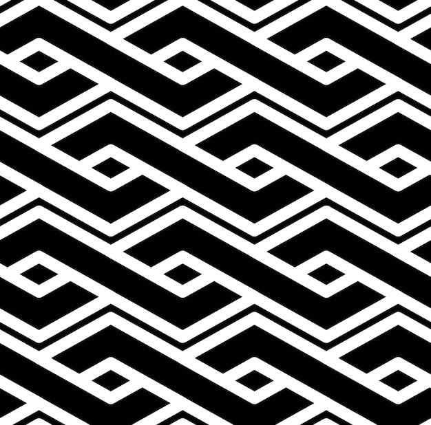 Modelo inconsútil geométrico texturizado abstracto blanco y negro. Telón de fondo textil vector monocromo simétrico. Entrelazar rombos.