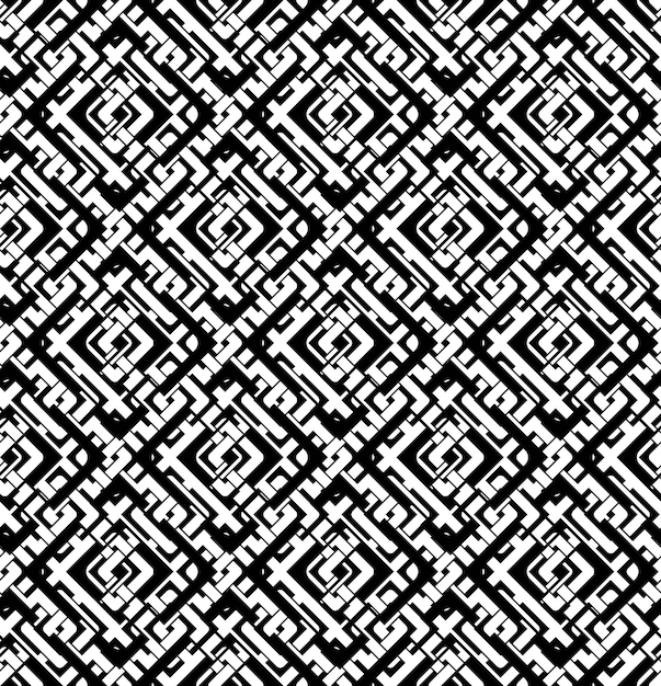 Modelo inconsútil geométrico texturizado abstracto blanco y negro. Telón de fondo textil vector monocromo simétrico. Laberinto entrelazar rombos.
